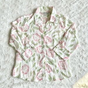 Vintage Dressbarn Shirt Blouse Womens Small White Pink Floral Fairy Sheer READ
